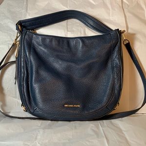 Michael Kors Julia Medium Leather Shoulder Bag Navy Blue